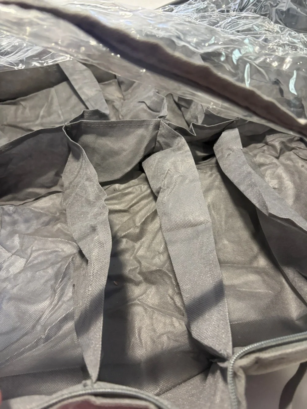 Large Gray Fabric Travel or Storage Bag with Clear Plastic Top